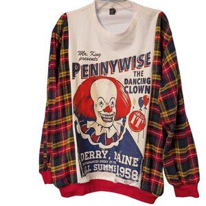 Upcycled Pennywise IT Clown Flannel Sleeve Sweatshirt Oversized M (Fits XL)